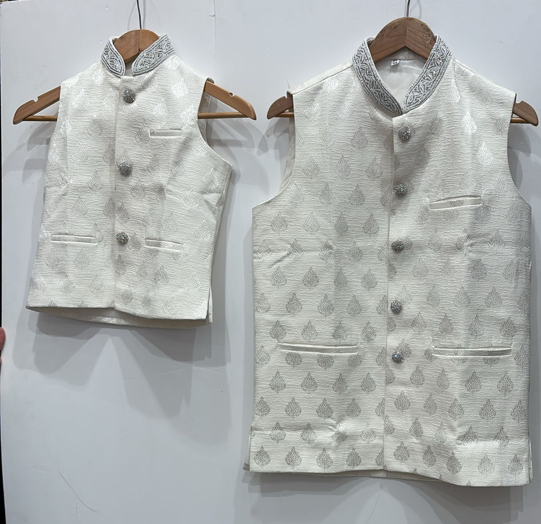 NW12 - WHITE EMBROIDERED JACQUARD SILK WAISTCOAT