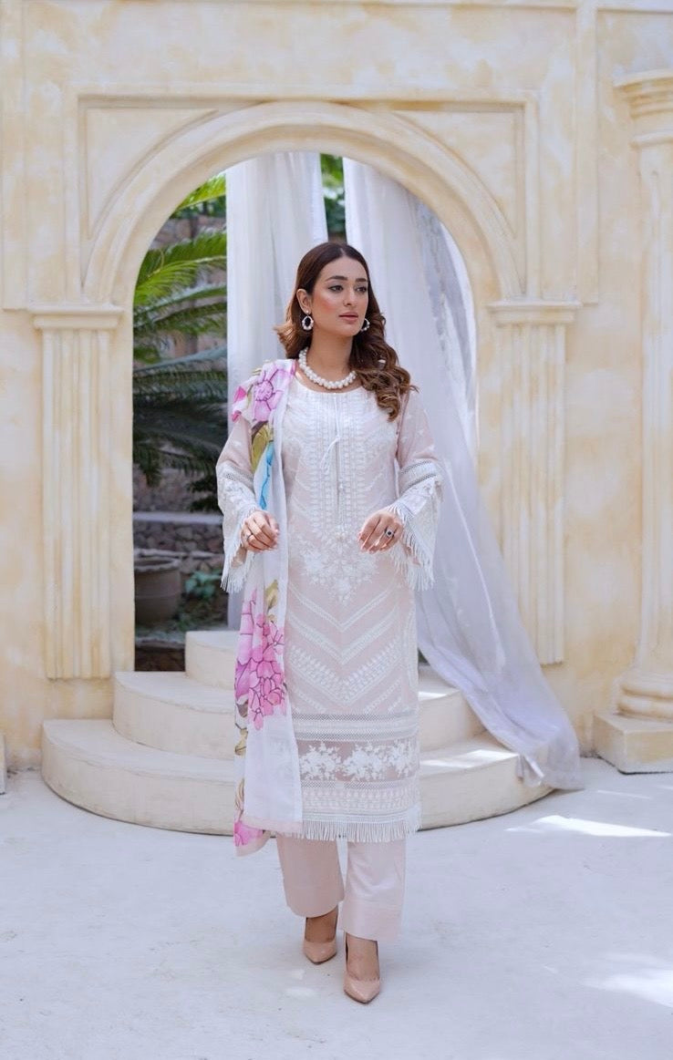 1129G - Light Peach Embroidered Cotton Suit