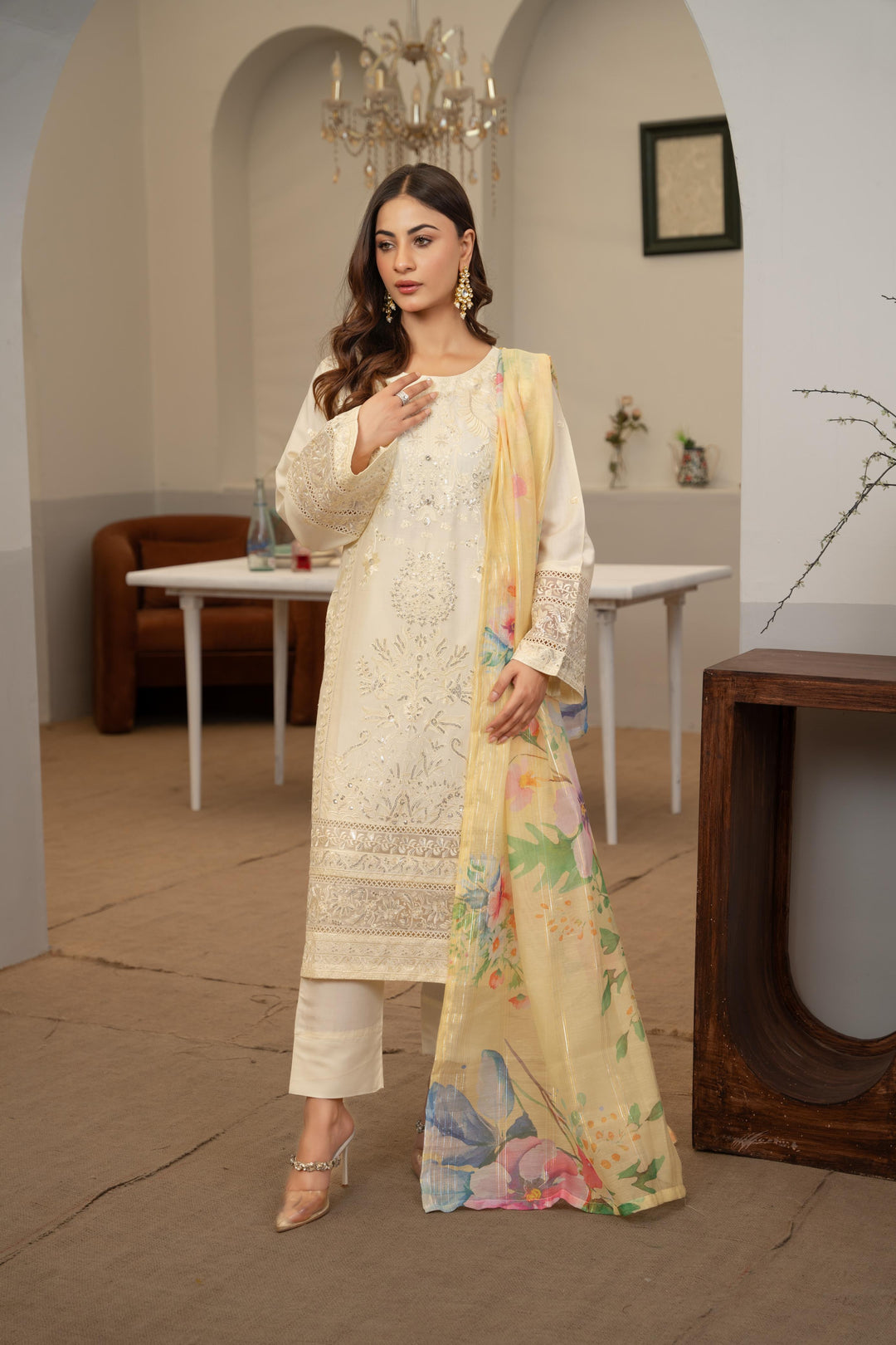 71B - Maria b inspired Lemon Embroidered Cotton 3 piece suit