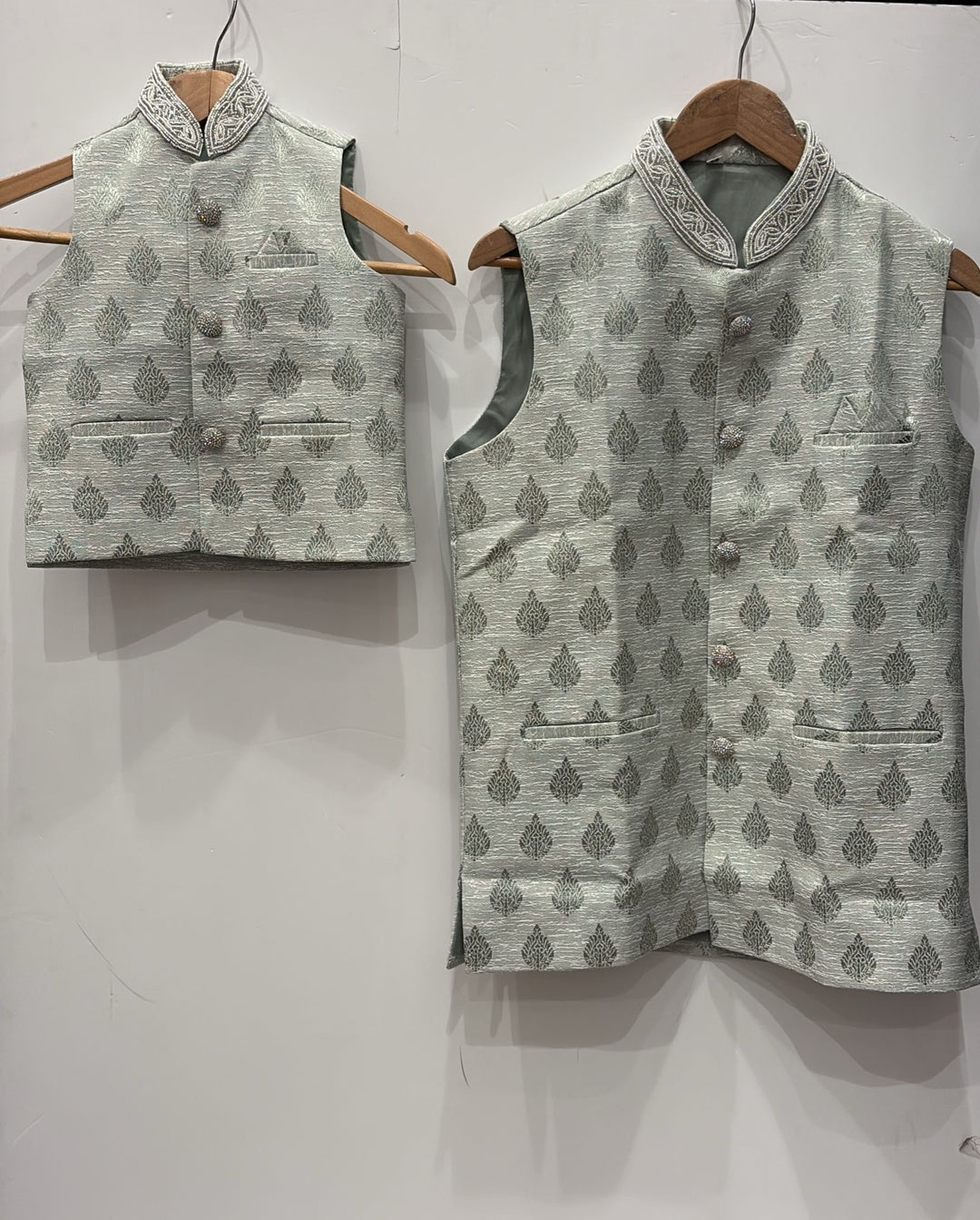 NW14 - LIGHT GREEN EMBROIDERED JACQUARD SILK WAISTCOAT