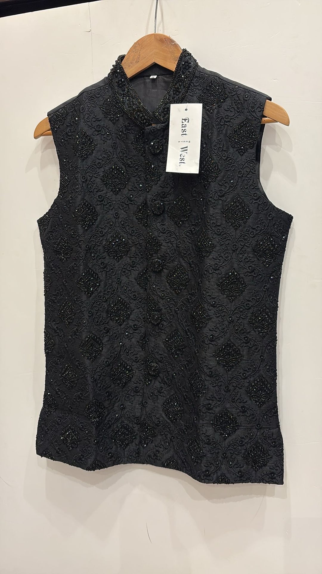 NW21 - BLACK EMBROIDERED & HAND EMBELLISHED WAISTCOAT