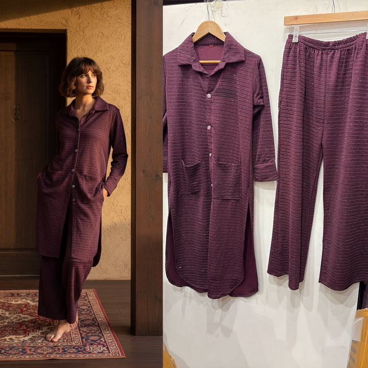 LC03 - PLUM WINTER LYCRA CO-ORD SETS