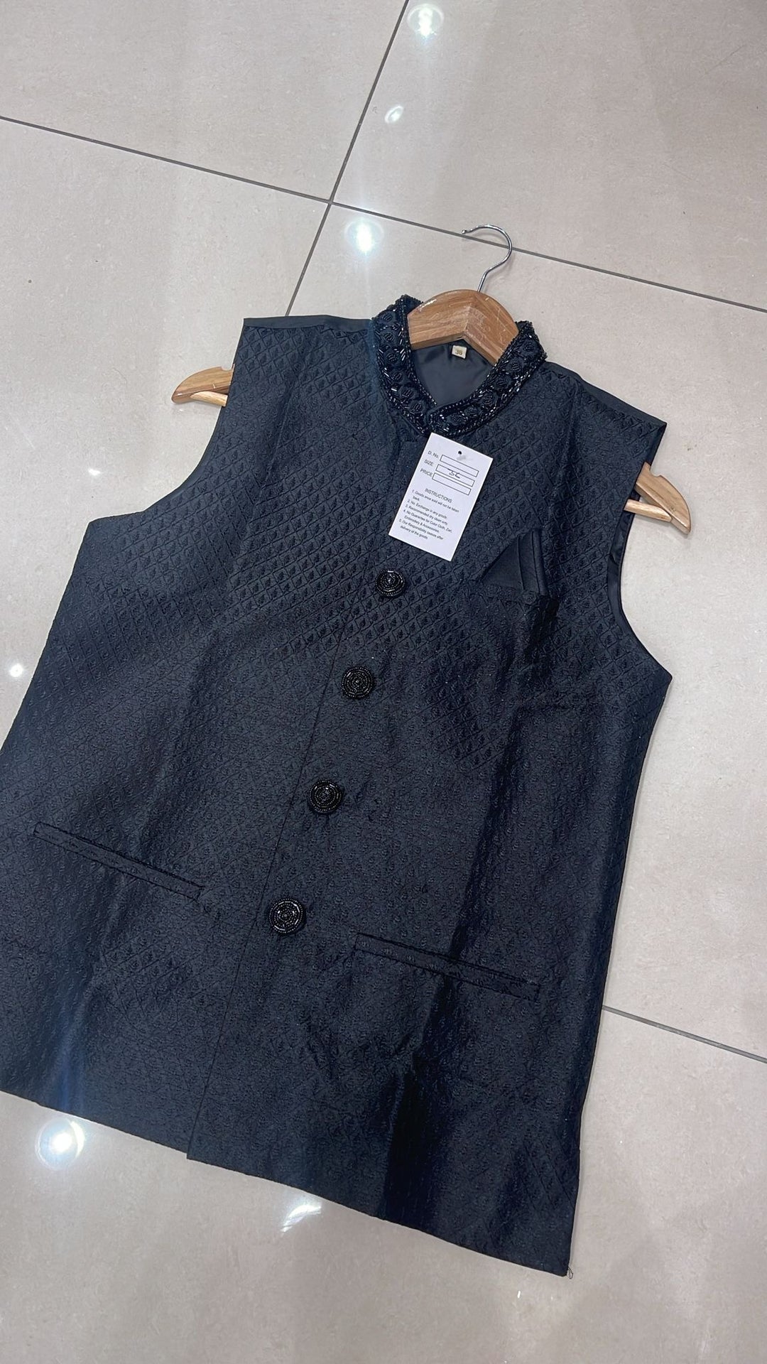 BLACK EMBROIDERED JAQUARD SILK WAISTCOAT CW23