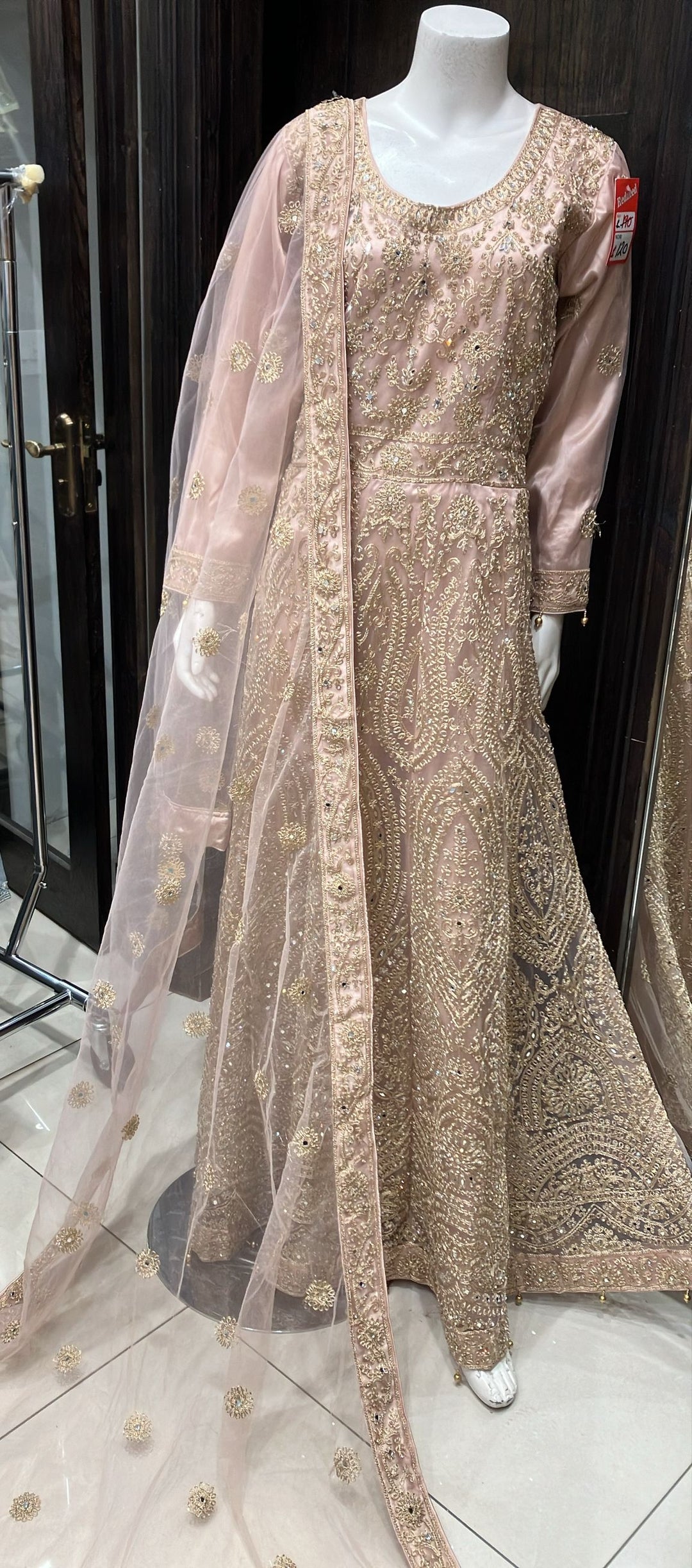 PINK EMBROIDERED & EMBELLISHED NET DRESS 0186K