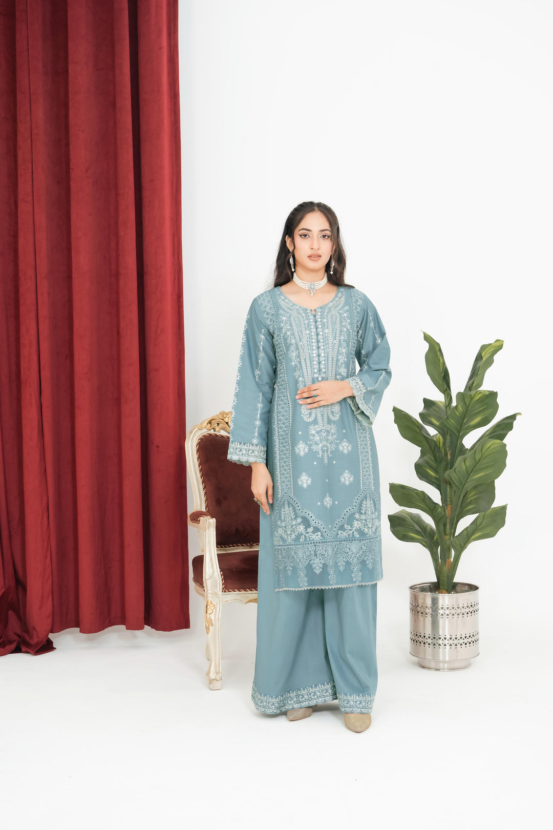 1145A - Embroidered Cotton 3 Piece suit
