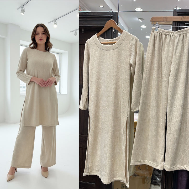 CREAM WINTER STRETCH JERSEY CO-ORD SETS JV05B