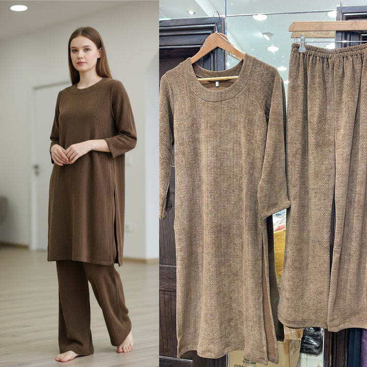 DARK BRWON WINTER STRETCH JERSEY CO-ORD SETS JV05C