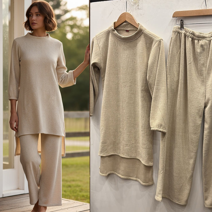 LV03 - BEIGE WINTER STRETCH JERSEY CO-ORD SETS