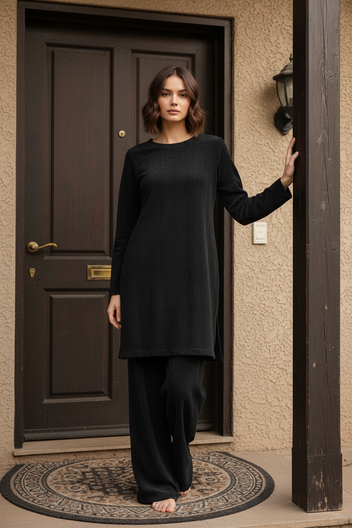 BLACK WINTER STRETCH JERSEY CO-ORD SETS JV05a