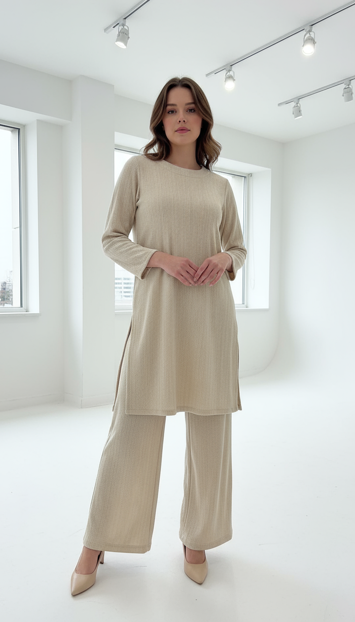 CREAM WINTER STRETCH JERSEY CO-ORD SETS JV05B