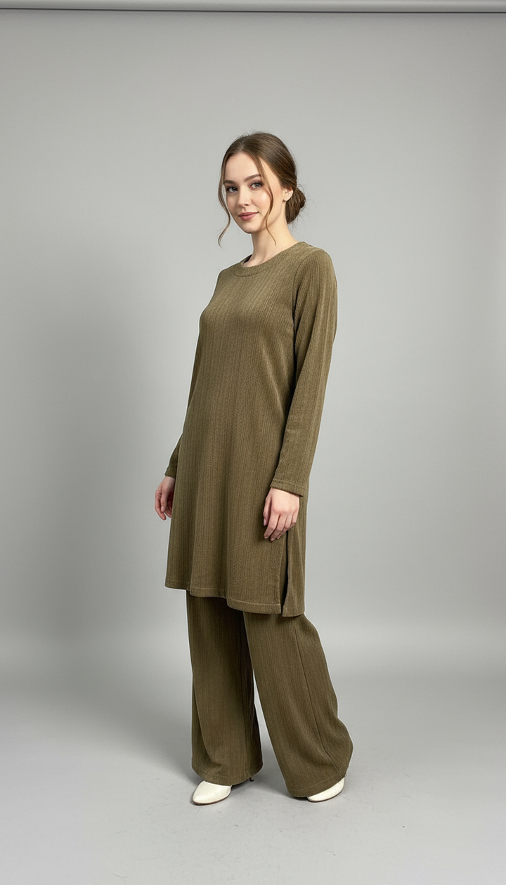 LIGHT BROWN WINTER STRETCH JERSEY CO-ORD SETS JV05E