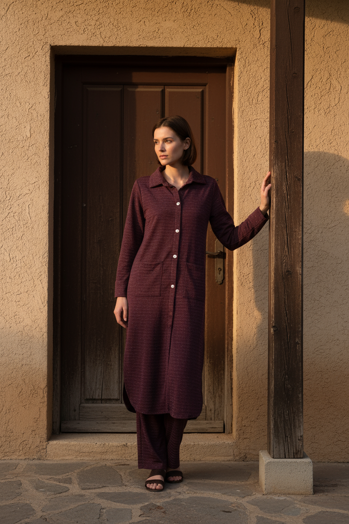 LC03 - PLUM WINTER LYCRA CO-ORD SETS