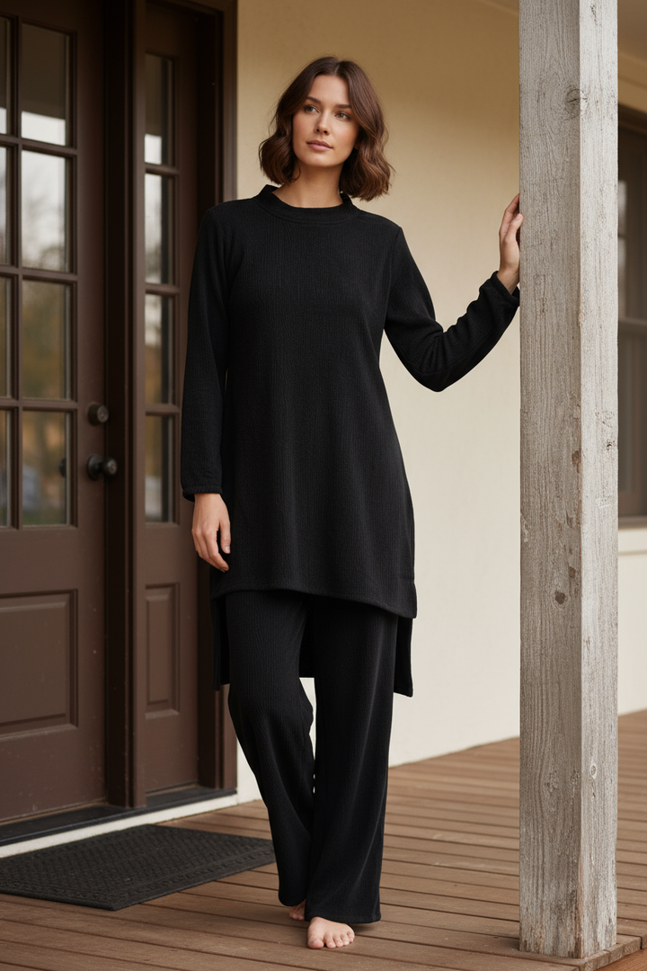 LV06 - BLACK WINTER STRETCH JERSEY CO-ORD SETS