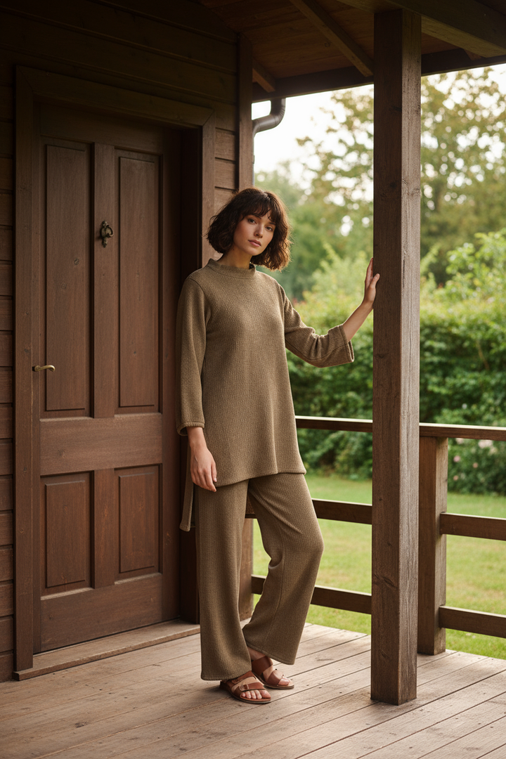 LV04 - BROWN WINTER STRETCH JERSEY CO-ORD SETS