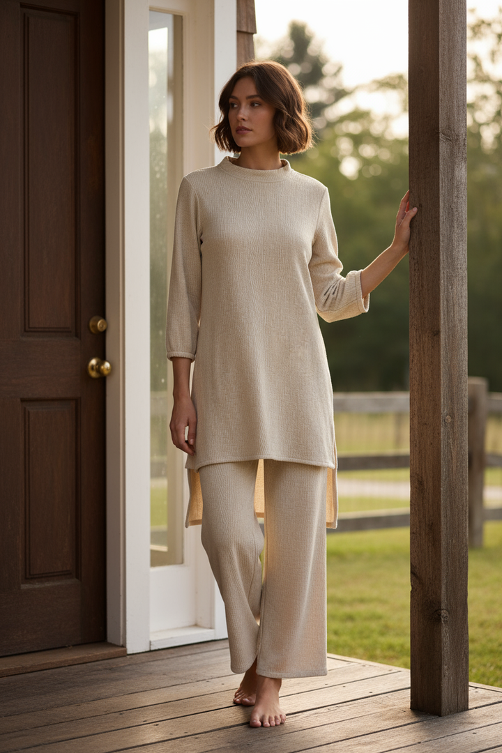 LV03 - BEIGE WINTER STRETCH JERSEY CO-ORD SETS