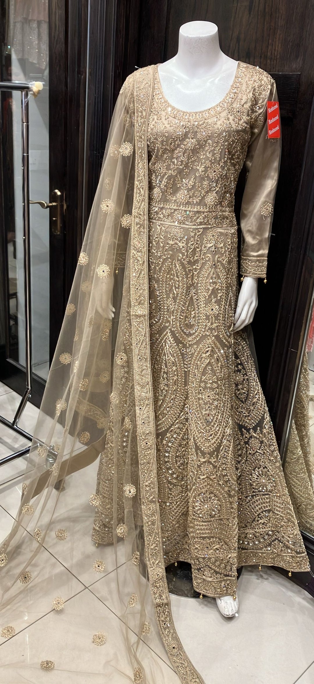 GOLD EMBROIDERED & EMBELLISHED NET DRESS 0186G