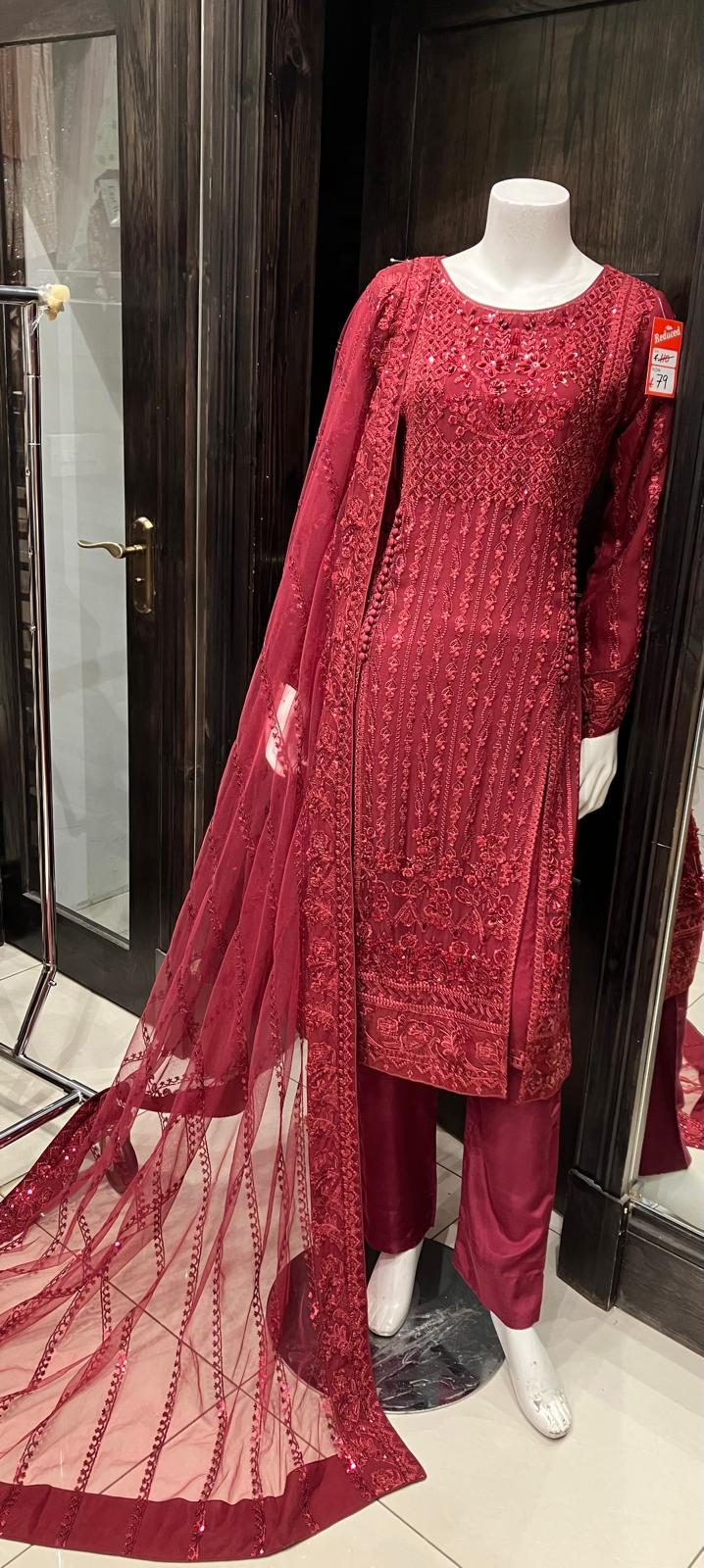 EMBROIDERED CHIFFON 3 PIECE SUIT 348C