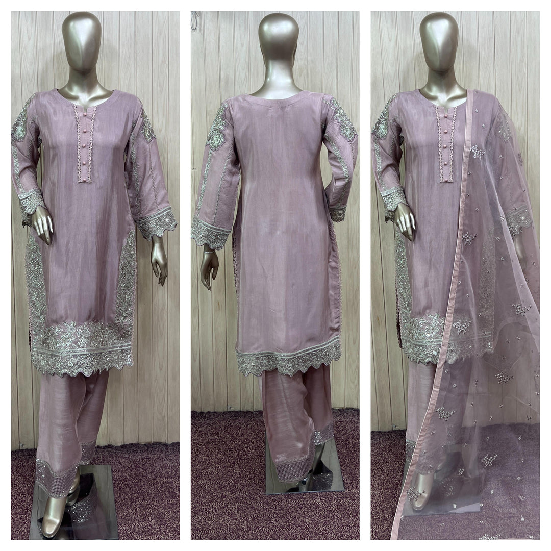 FV04 - Pink Farshi Shalwar Viscose Silk Embroidered suit