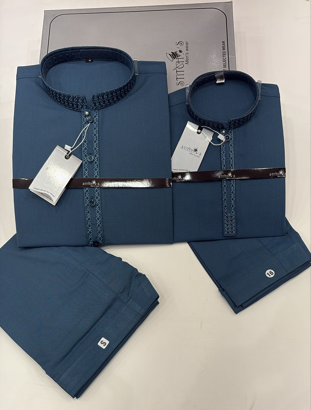 1007-5554 Z11-Zn30 Teal Shalwar kameez set for Men and Boys