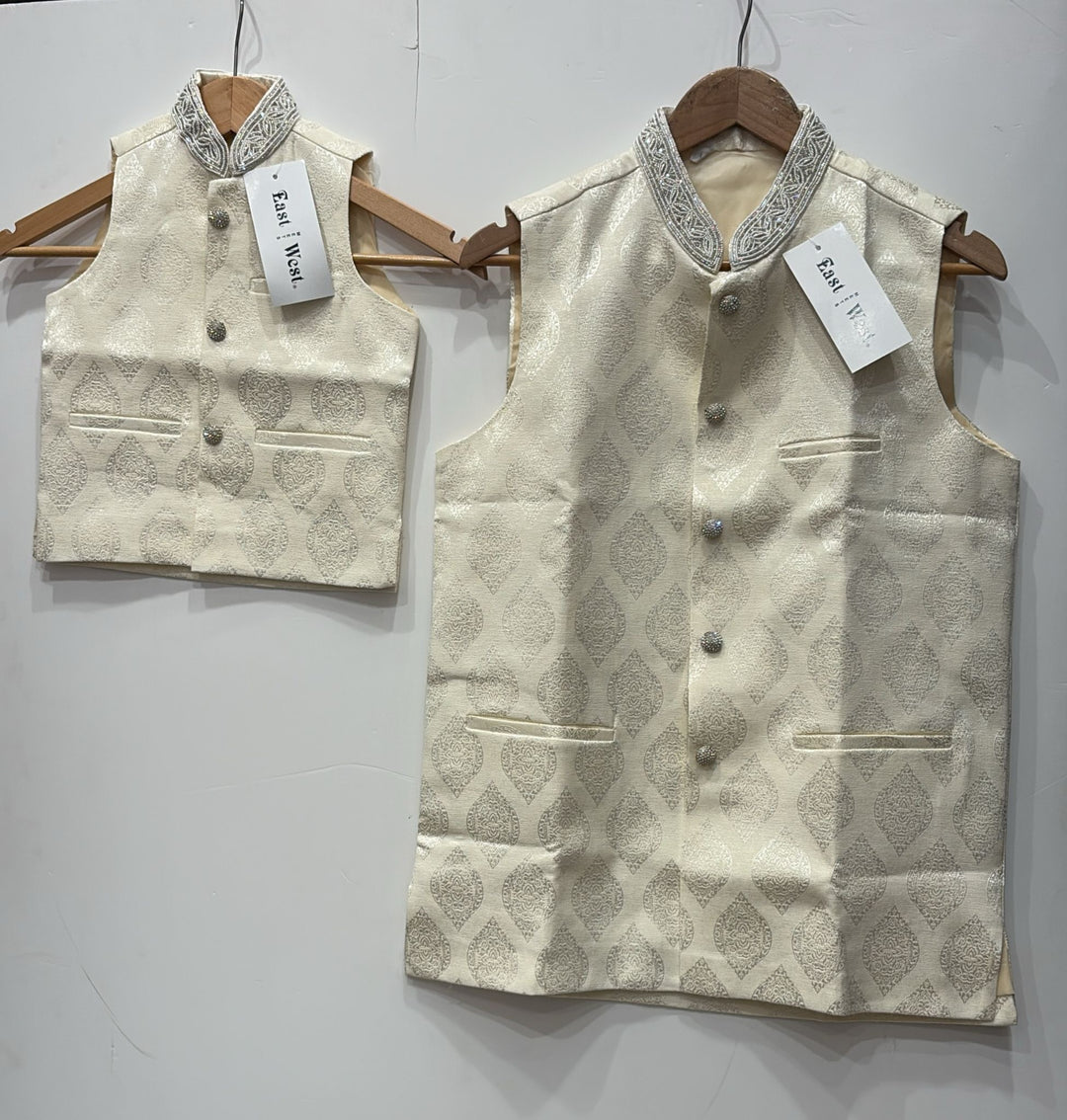 NW11 - CREAM EMBROIDERED JACQUARD SILK WAISTCOAT