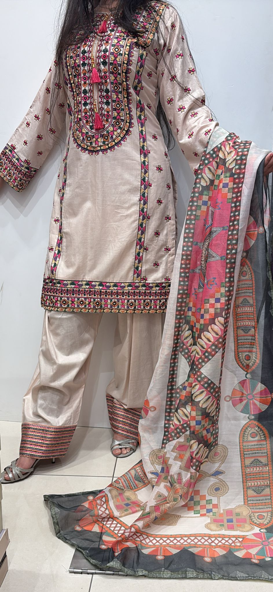 FSL04- Light Pink Farshi Shalwar Embroidered Cotton 3pc suit