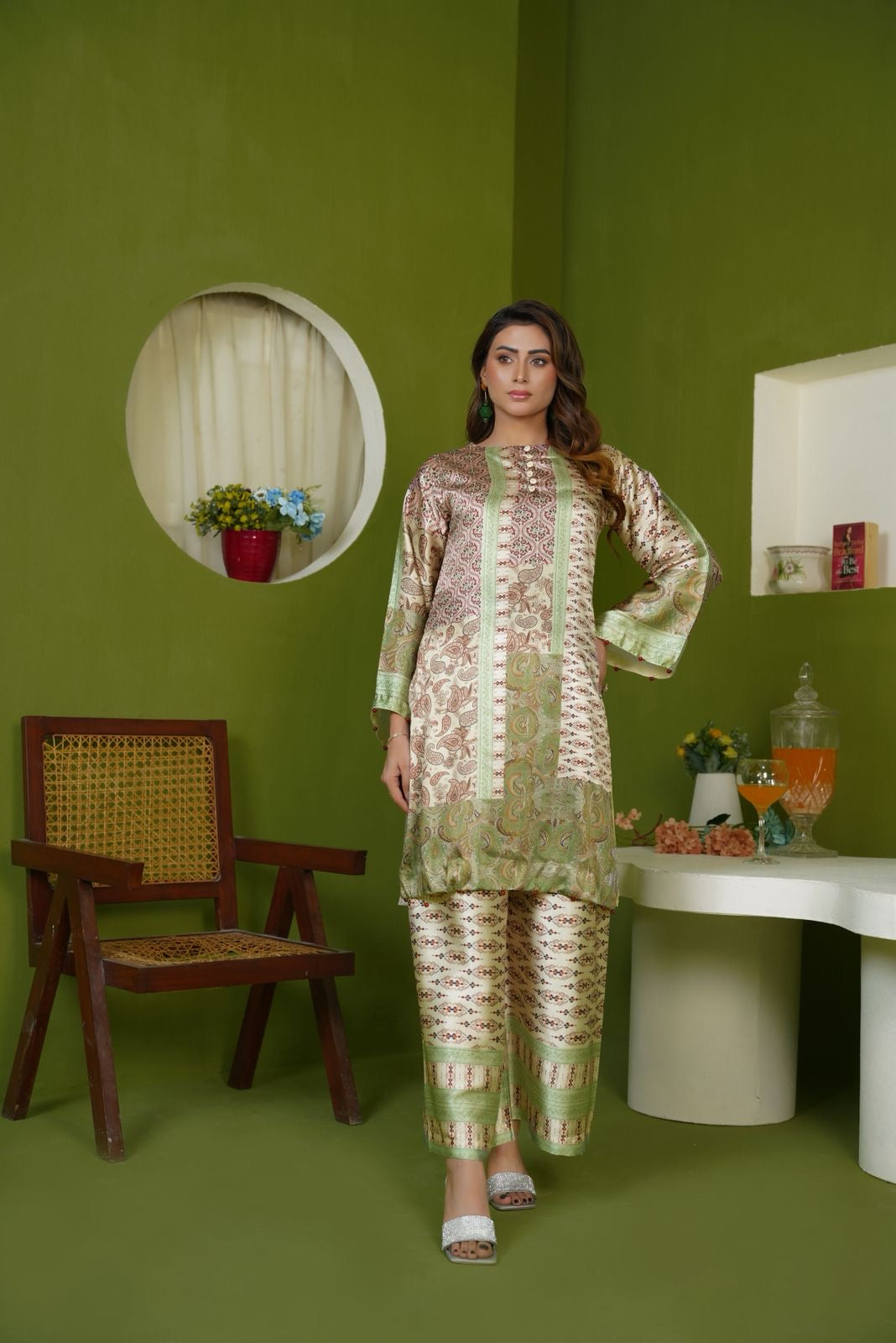 Sh07- SHAMOZ SILK PRINT CO-ORD 2 PIECE