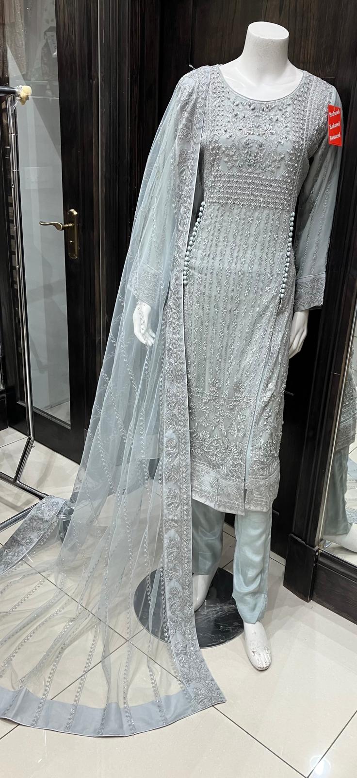 EMBROIDERED CHIFFON 3 PIECE SUIT 348A