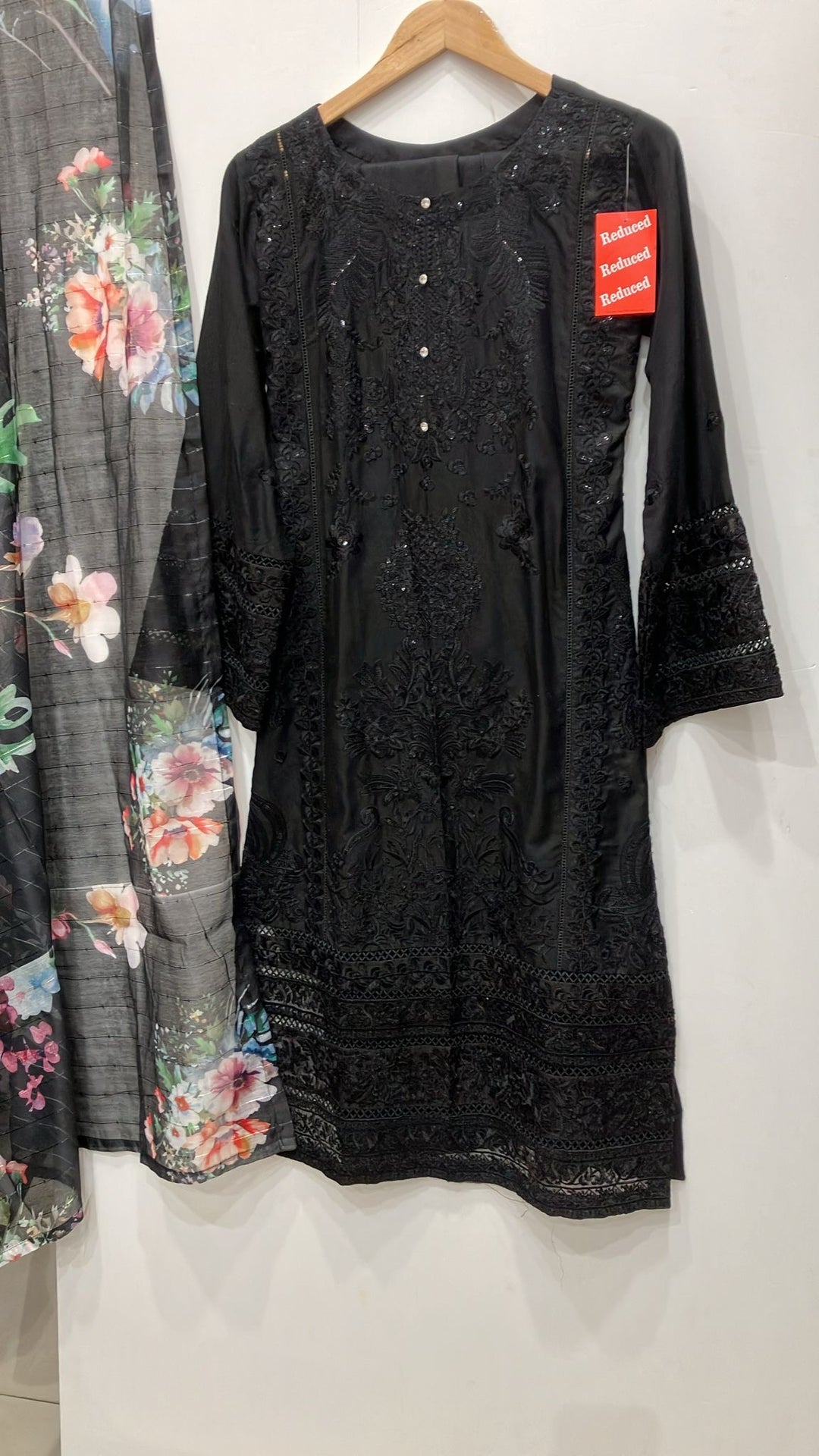 71D - Maria b inspired Black Embroidered Cotton 3 piece suit