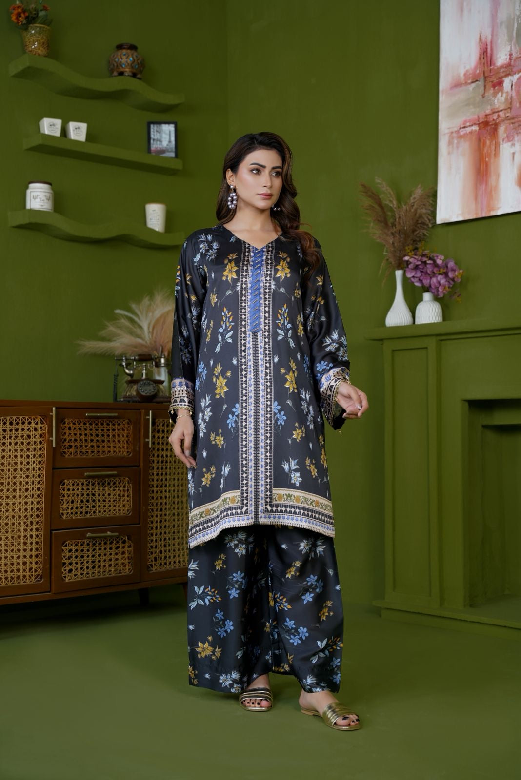 Sh03- SHAMOZ SILK PRINT CO-ORD 2 PIECE