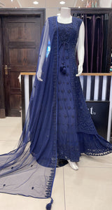 HEAVY EMBROIDERED NET LONG DRESS JACKET STYLE 3064C