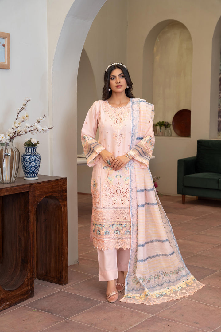 1142D - Peach Embroidered Linen 3 Piece suit