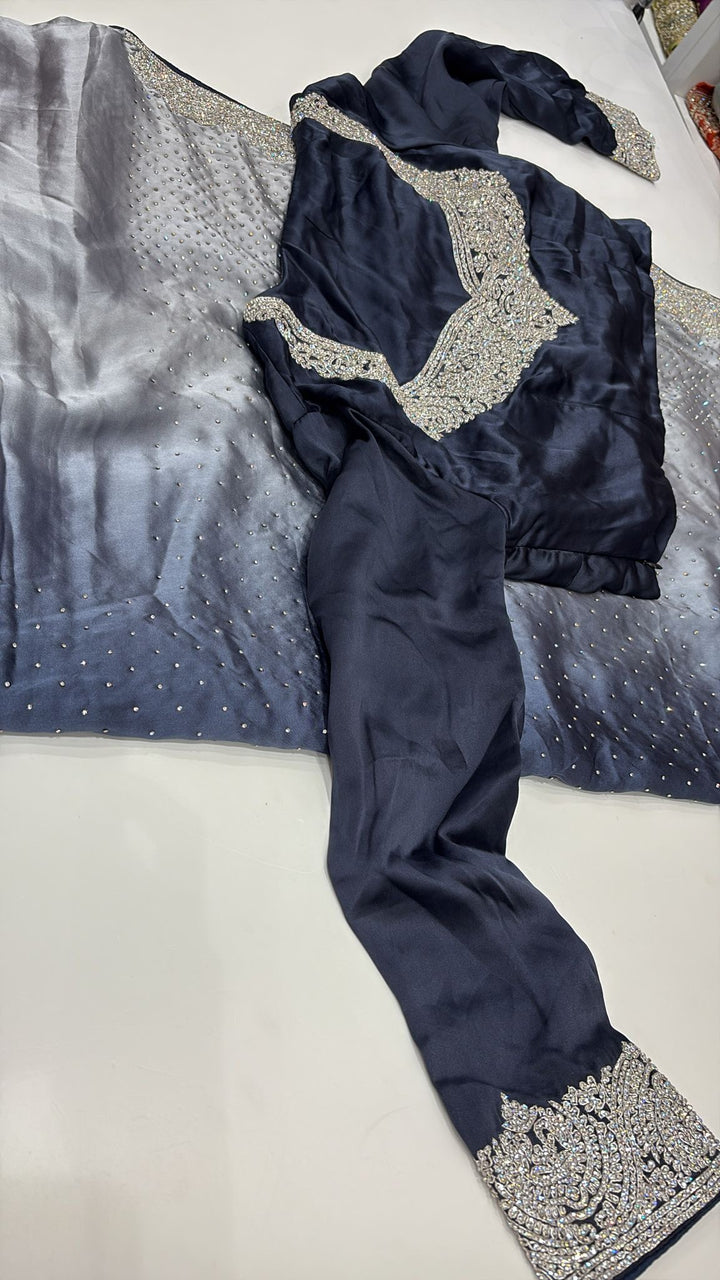 HEAVILY EMBROIDERED & EMBELLISHED SILK SAREE & BLOUSE SR47