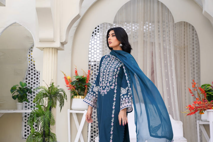 1172B - Teal Embroidered Linen 3 Piece suit