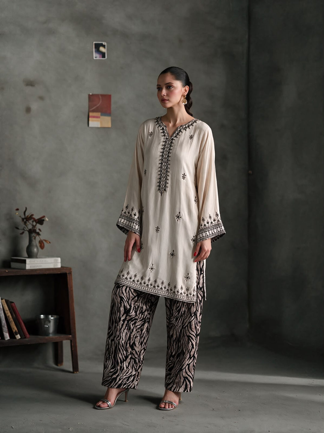 2004C Light Beige Viscose Embroidered Pakistani Shalwar Suit