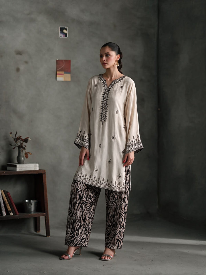 2004C Light Beige Viscose Embroidered Pakistani Shalwar Suit