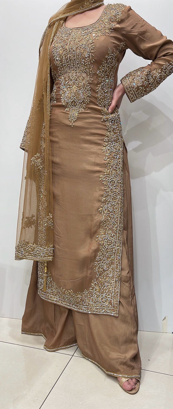 HEAVY EMBROIDERED SILK 3 PIECE SUIT 0191G