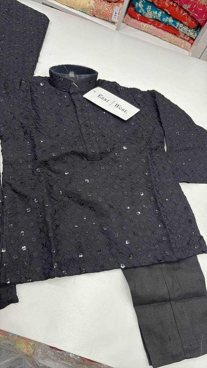 CK730 - Black Chikankari Set for Boys and Men