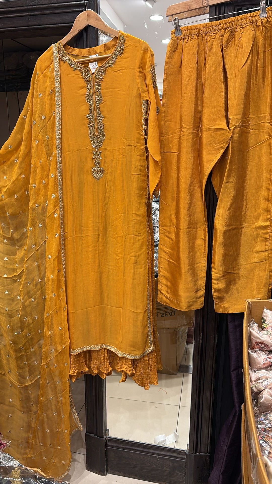 332D - MUSTARD CHIFFON EMBROIDERED SUIT