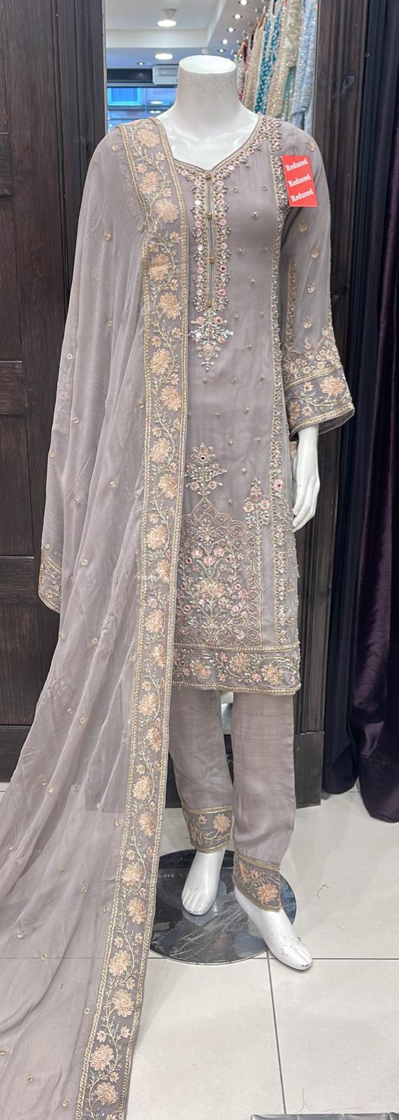 EMBROIDERED CHIFFON 3 PIECE SUIT 484D