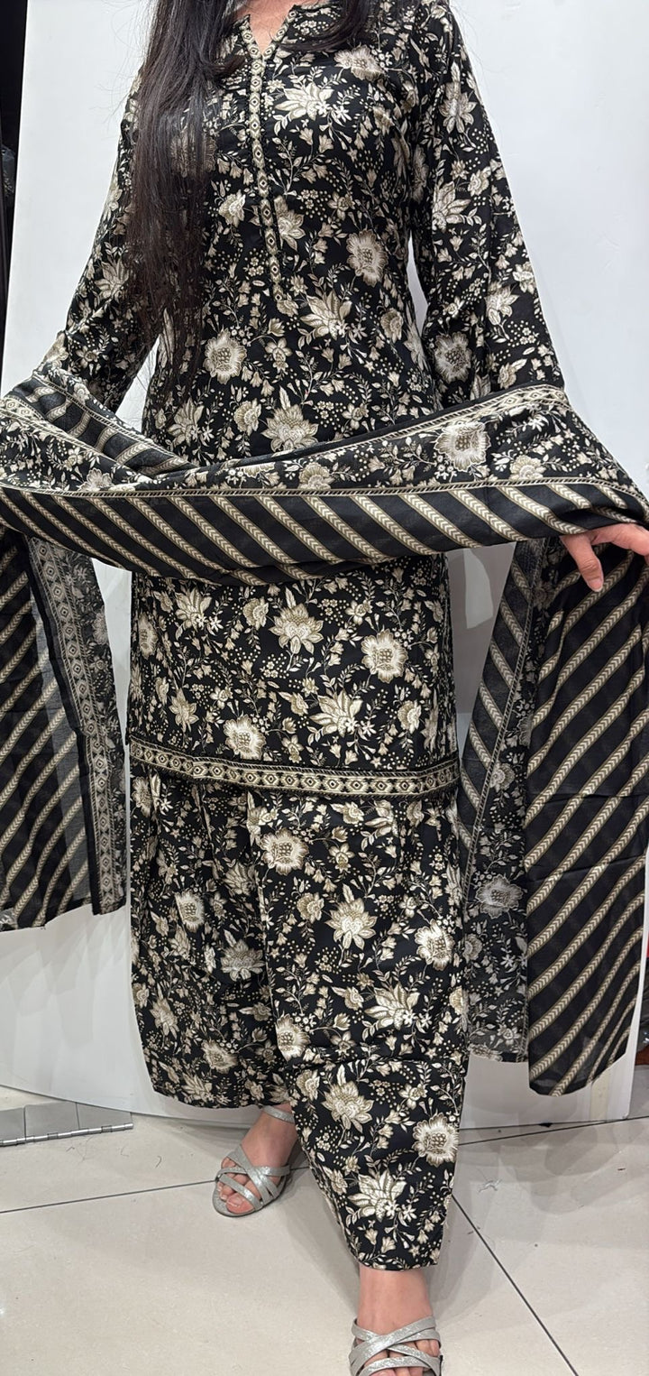 FKS07 - Bin Saeed Farshi Shalwar Lawn Print 3 Piece Suit