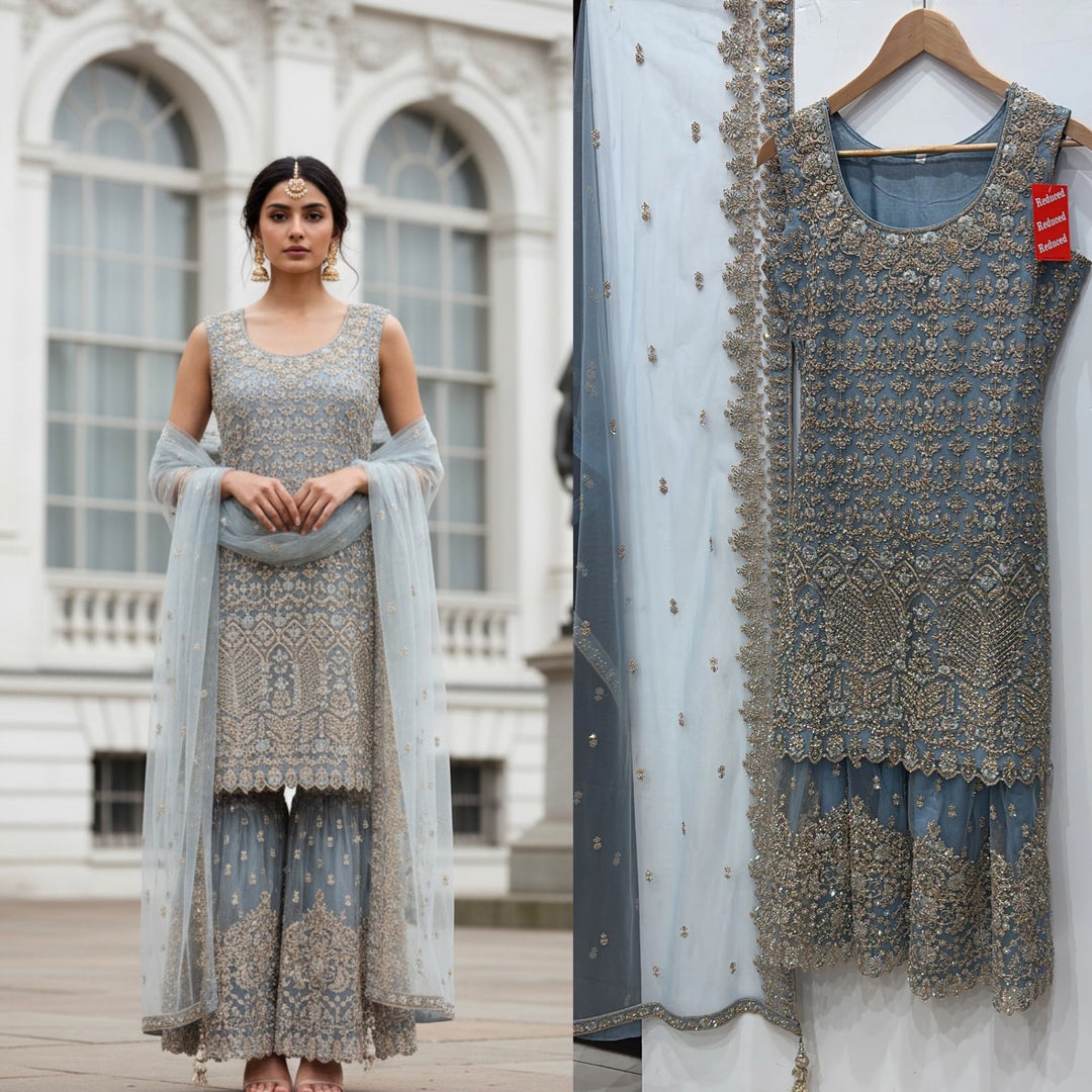 7006C- EMBROIDERED & EMBELLISHED SHARARA SUIT