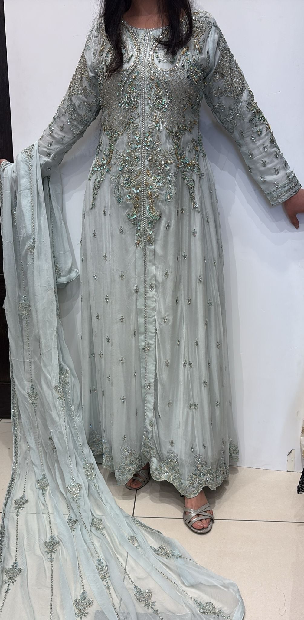 LIGHT BLUE EMBROIDERED CHIFFON 3 PIECE SUIT 424B
