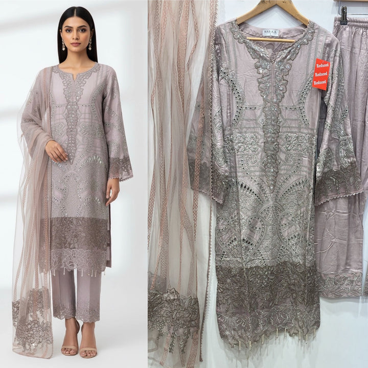 1173R - Mauve Embroidered Linen 3 Piece suit