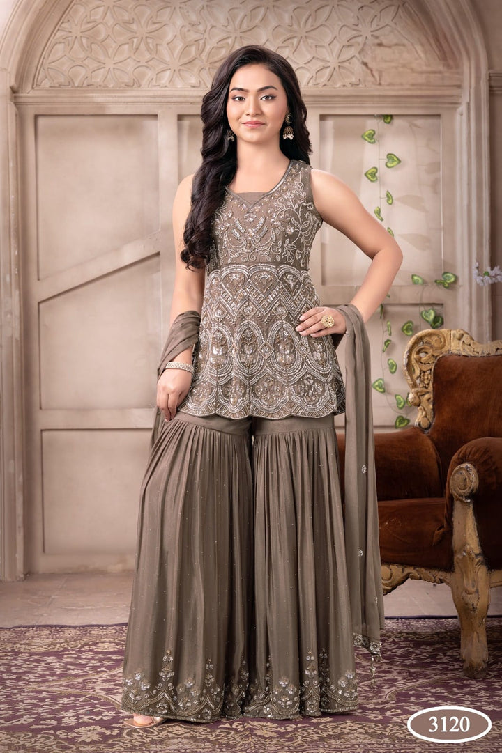 3120C - Girls’ Fawn Embroidered Georgette Sharara dress