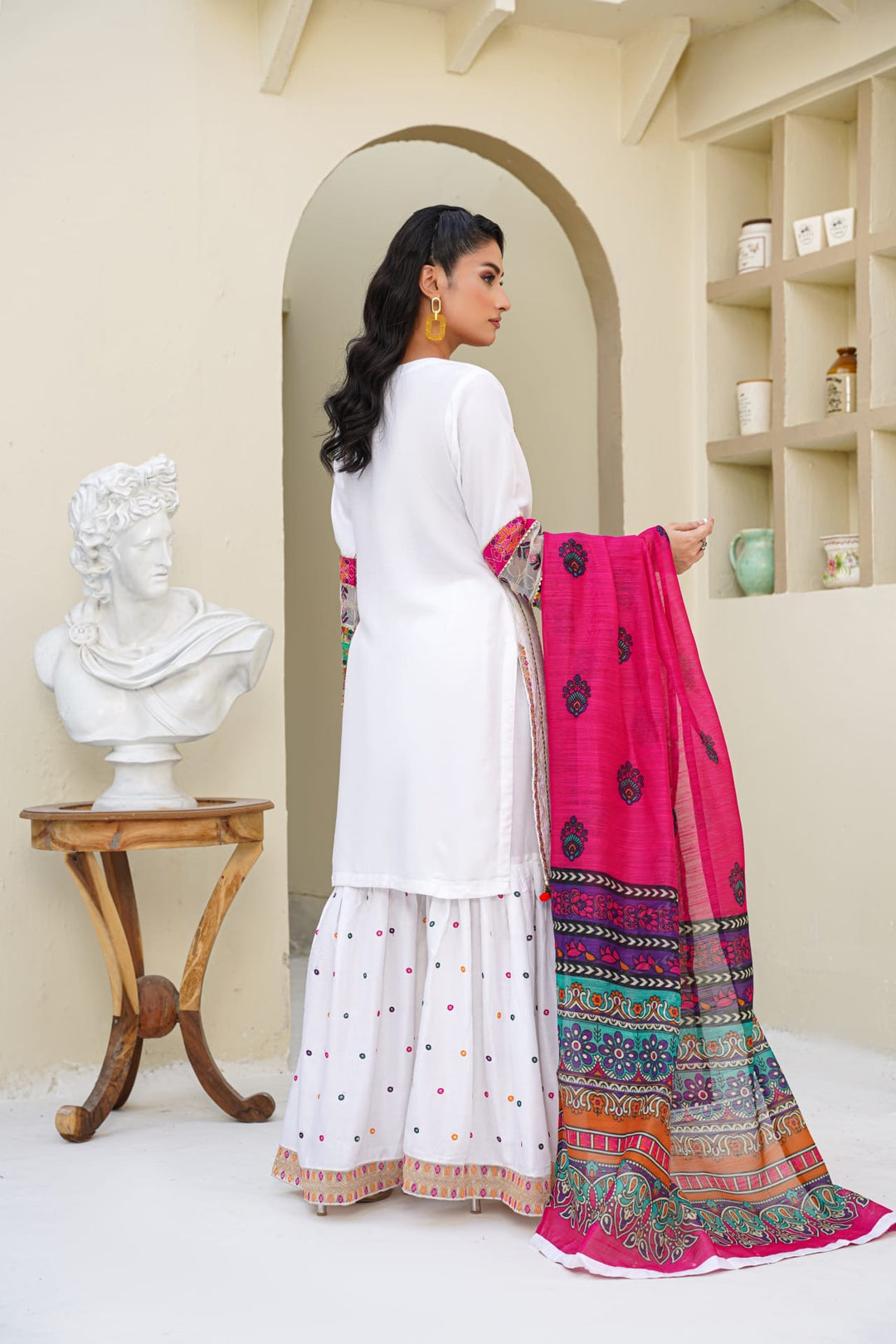 1169B -Embroidered Linen Cotton 3 Piece Gharara suit