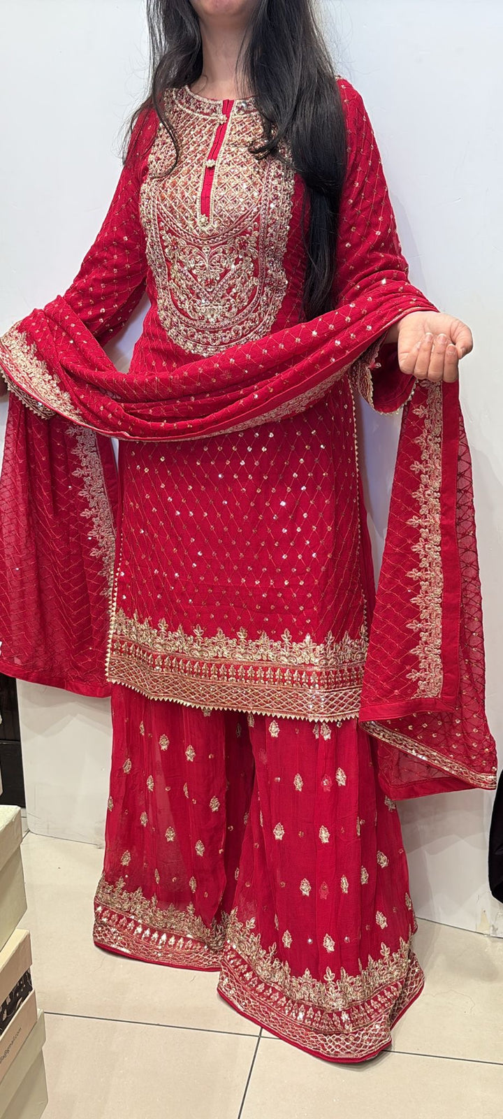 381E -CHIFFON EMBROIDERED SHARARA SUIT