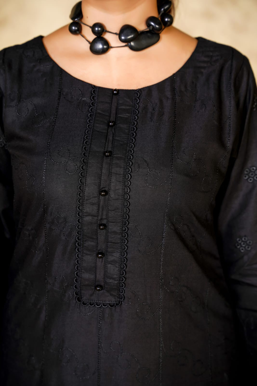 1167C - BLACK LINEN CHIKANKARI 3 PIECE SUIT