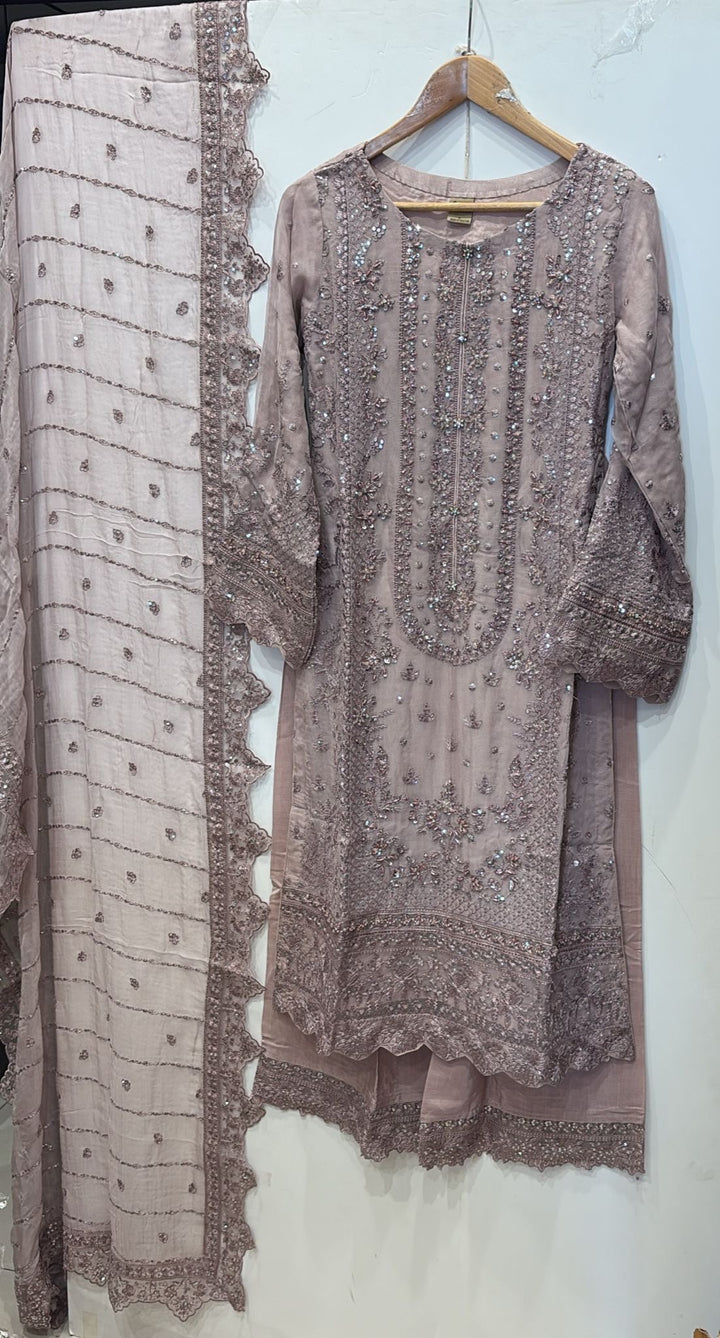 327D- Embroidered Chiffon 3 Piece Suit