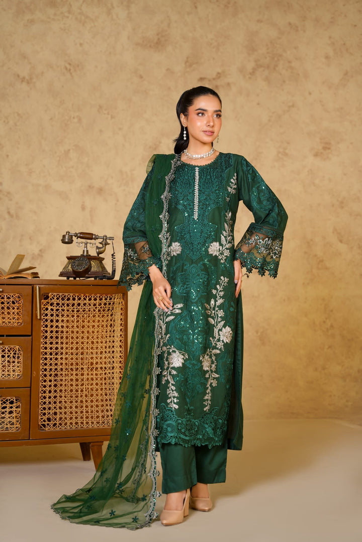 1149B - Green Embroidered Linen 3 Piece suit