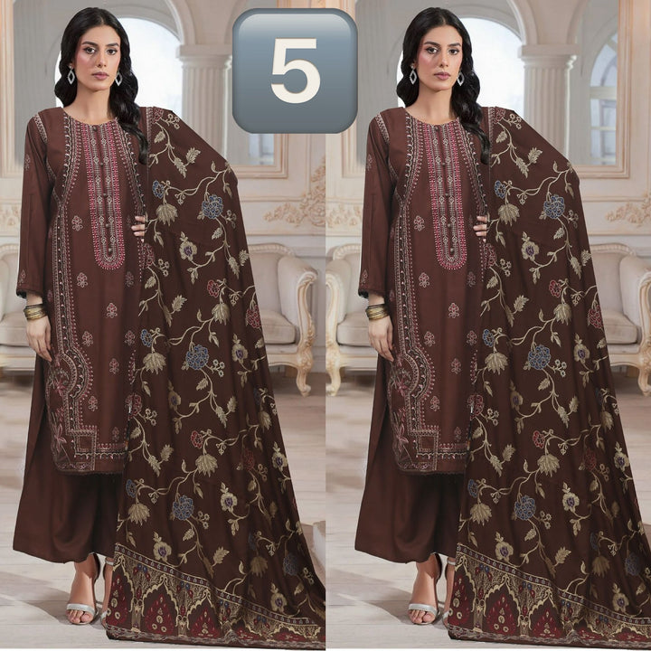 DF05 - BROWN DHANAK LINEN EMBROIDERED SUIT